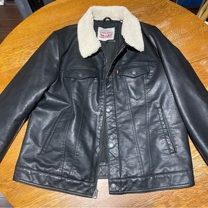 Levi Stauss Black Leather Coat Bomber Jacket Vintage Mens Large